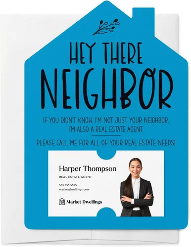 Market Dwellings Juego de tarjetas de felicitación Hey There Neighbor Real Estate Mailers - Bienes raíces con sobres incluidos - Diseñado para