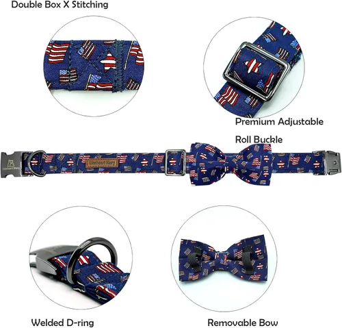 Miniatura 2 de Lionheart glory Collar de perro con bandera estadounidense del 4 de julio, collar con lazo para perro, Día de la Independencia, resistente