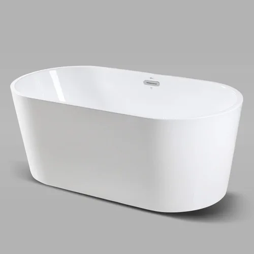 Miniatura 2 de FerdY Bañera independiente de acrílico, ergonómica, ligera, clásica, ovalada, con drenaje cromado, desbordamiento clásico ranurado, blanco moderno