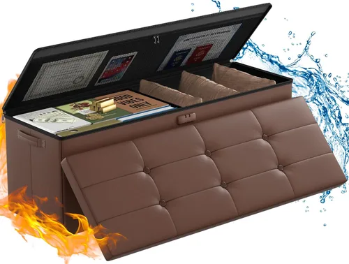 Miniatura 16 de ENGPOW Banco Otomán de Almacenamiento, Banco Plegable Ignífugo con Cerradura, 30 Pulgadas Cofre de Almacenamiento Resistente al Fuego y Agua
