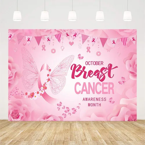Miniatura 2 de AIBIIN Fondo de concientización sobre el cáncer de mama de 7 x 5 pies para fotografía sobre el cáncer de mama, decoraciones de fiesta, pancarta