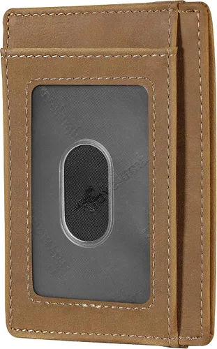 Miniatura 4 de Travelambo - Cartera de piel minimalista con bolsillo frontal, tamaño mediano, cartela delgada, RFID