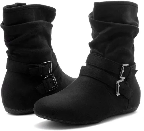 Miniatura 5 de Herstyle Lindell Botas de pantorrilla de tacón plano para mujer con cremallera lateral botines de tobillo