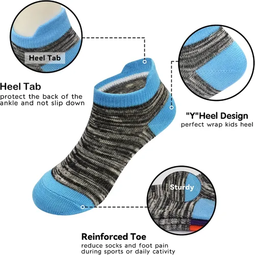 Miniatura 3 de ZERULETS Calcetines para niños y niñas, tobillos, atléticos, a rayas, con lengüeta en el talón, no visibles, calcetines de corte bajo, 12 pares de 1