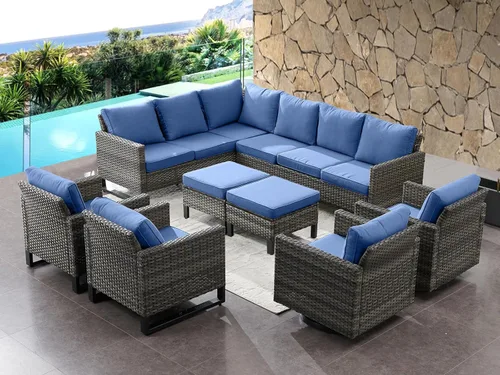 Miniatura 142 de HUMMUH Juego de 2 sillas giratorias para patio, mimbre de polietileno, para exteriores, bistró, porche, balcón, muebles con cojines Gris/gris