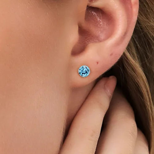 Miniatura 123 de Gem Stone King Aretes solitarios con piedra natal de oro de 14 quilates Redondos de 0.236 in Aretes de oro para mujeres y hombres