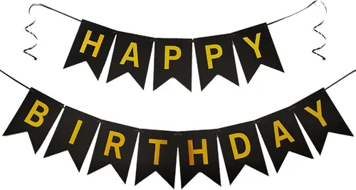Cartel de feliz cumpleaños con letras brillantes con purpurina para decoración de cumpleaños, suministros de decoración de fiesta (negro)