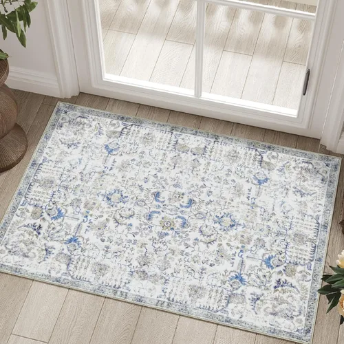 Miniatura 11 de jinchan Kalen - Alfombra de área lavable con diseño floral vintage, alfombra de entrada de medio círculo de 2 x 3, tapete de media luna de pelo
