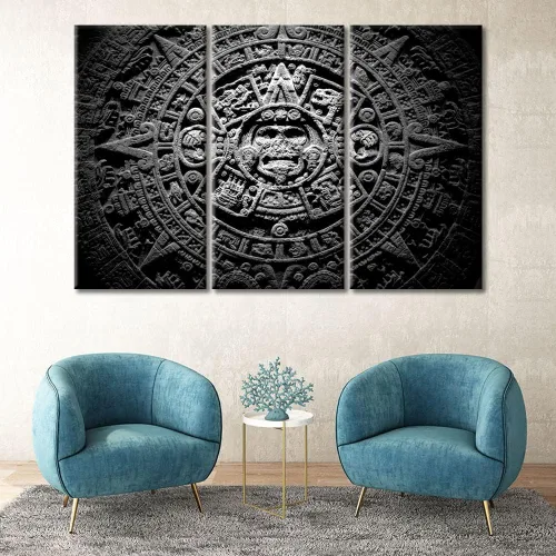 Miniatura 16 de Arte de pared de 3 piezas, pintura en lienzo del Día de los Muertos, Bailarín azteca, impresión sobre lienzo, festival mexicano, obra de arte