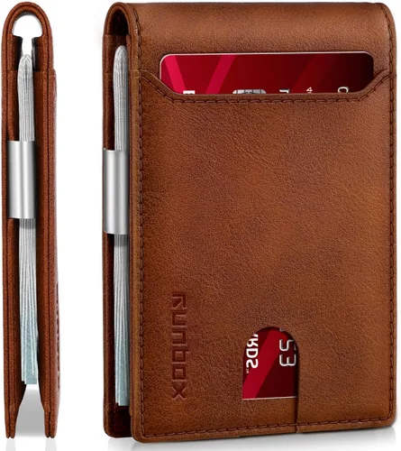 Miniatura 108 de RUNBOX - Carteras delgadas para hombre, cartera de piel con pinza para el dinero, cartera de bolsillo frontal con bloqueo RFID, tarjetero