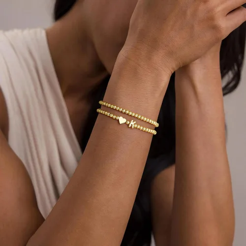 Miniatura 4 de Ursteel Pulsera de corazón con inicial para mujer, delicada, chapada en oro de 14 quilates, pulseras de cuentas para mujer, joyería de corazón
