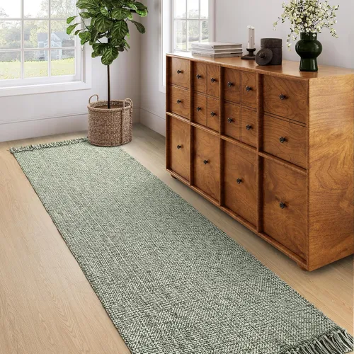 Miniatura 66 de Collive - Tapete de pasillo de cocina, 2 x 4.3 pies, tejido a mano, reversible, lavable, de algodón, color blanco/beige, para baño, pasillo
