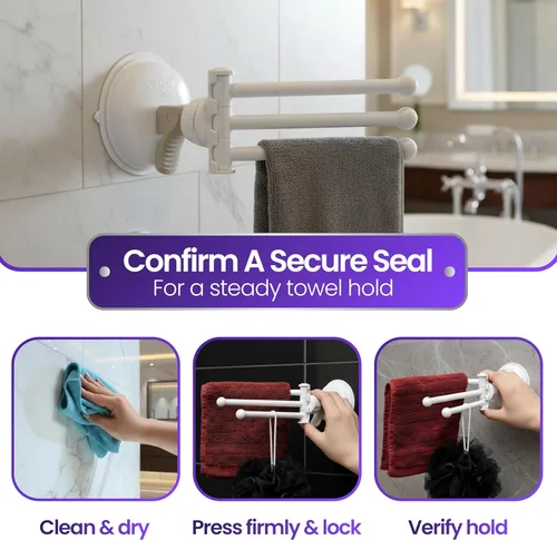 Miniatura 6 de Safe-er-Grip Changing Lifestyles Drip Dry - Estante de secado portátil, color blanco con 3 brazos móviles, barra de toalla con ventosa con brazo