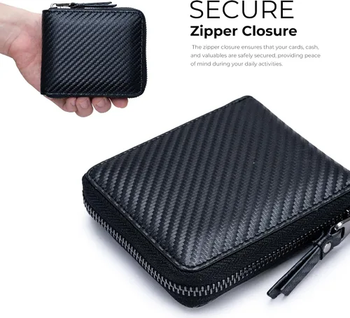 Miniatura 4 de Alldaily Carteras de bloqueo RFID para hombres con cremallera plegable RFID tarjetero (negro)