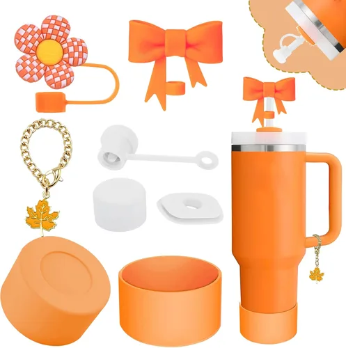 Miniatura 30 de Conjunto de accesorios para taza Stanley, incluye 2 piezas de cubierta de pajita de 0.4 pulgadas, 1 tapón antiderrame de silicona, 1 lindo encanto