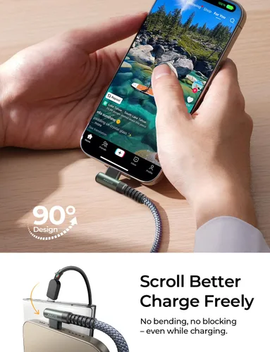 Miniatura 2 de AINOPE Cable USB a USB C [2 unidades, 6.6 pies] 3.1A tipo C cargador de carga rápida, cable USB C en ángulo recto para iPhone 17 Carplay, Galaxy Gris