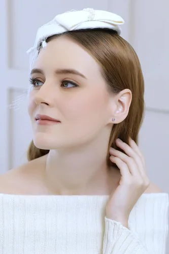 Miniatura 2 de Aretes redondos de plata de ley con piedras preciosas de 0.157in, 0.197in, 0.276in, 0.315in, morado solitario, amatista auténtica para mujeres