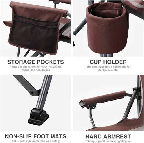 Miniatura 7 de EVER ADVANCED Silla de campamento plegable de gran tamaño, para adultos, silla de césped resistente con bolsillos laterales, silla cuádruple Rojo