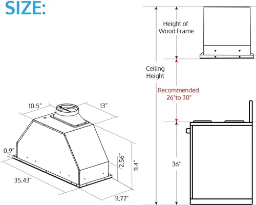 Miniatura 6 de IKTCH Campana extractora integrada/de inserción de 36 pulgadas 900 CFM, conducto convertible con/sin conductos, campana extractora de cocina