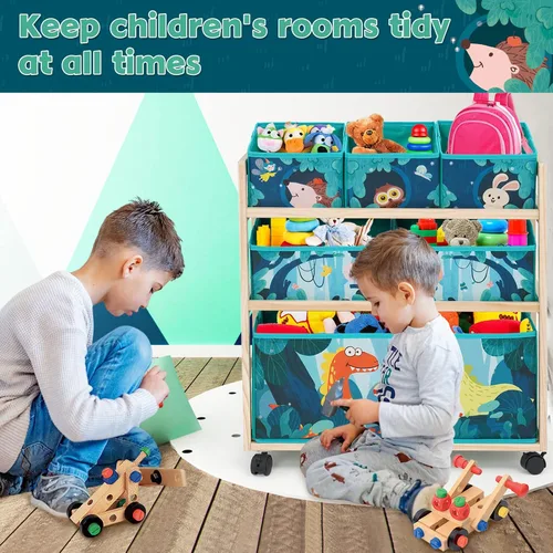 Miniatura 6 de Jomifin Organizador de almacenamiento de juguetes para niños con ruedas, carrito rodante con 6 contenedores de almacenamiento extraíbles para Verde