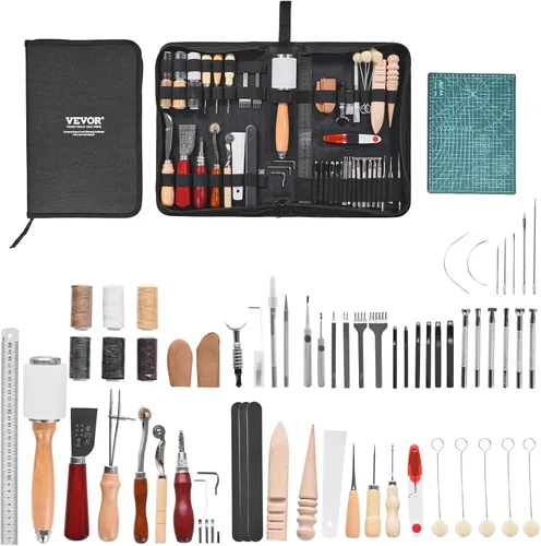 VEVOR Kit de herramientas de trabajo de cuero, 59 piezas de herramientas de artesanía de cuero con bolsa de almacenamiento de lona portátil,