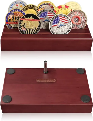 Miniatura 3 de ASmileIndeep Expositor de monedas de desafío militar pequeño de madera maciza, soporte para monedas con capacidad para 10-12 monedas, soporte