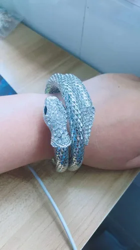 Miniatura 5 de Mandy Xia Pulsera de diamantes de imitación punk curvados y elásticos de serpiente para mujer y mujer, Aleación de zinc