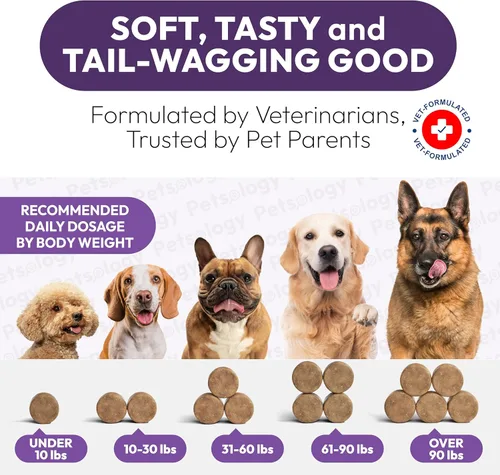 Miniatura 8 de Multivitamínico masticable para perros, vitaminas y suplementos para perros con glucosamina, 170 masticables, cadera y articulaciones, apoyo