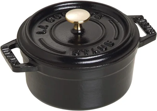 Staub - Olla mini redonda de hierro fundido de 0.25 cuartos, color negro mate, fabricada en Francia