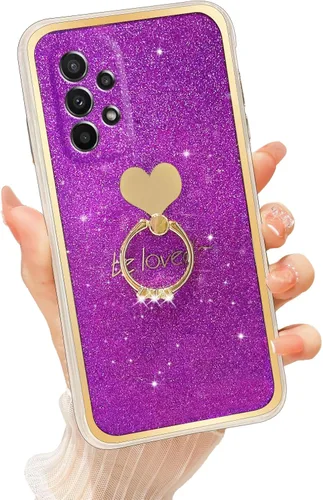 Miniatura 16 de Para Samsung Galaxy A52 5G Caso Lindas Niñas Mujeres Shell De Brillo De Lujo Con Anillo De Corazón Kickstand Cubierta Protectora A Prueba De Golpes