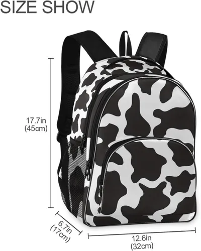 Miniatura 4 de OREZI - Mochila de moda para mujeres y niñas, mochila escolar con estampado de vaca en blanco y negro, mochila para libros, bolsa de viaje, mochila