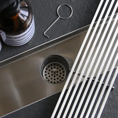 Miniatura 4 de Sharpeye Drenaje lineal de ducha de 32 pulgadas con rejilla de alambre de cuña extraíble, acero inoxidable 304 cepillado rectangular para baño