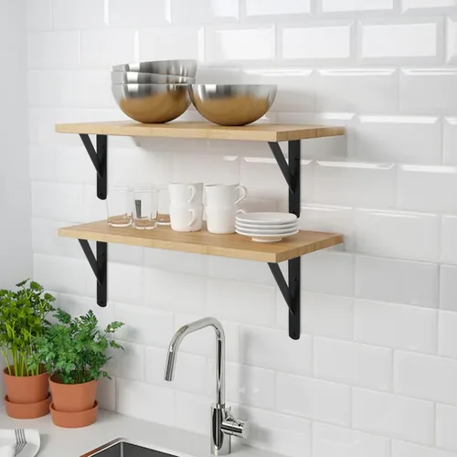 Miniatura 5 de Paquete de 12 L12 x H 8" soportes de estante resistentes negros con tornillos, soportes de estante de metal, soportes de soporte de estante