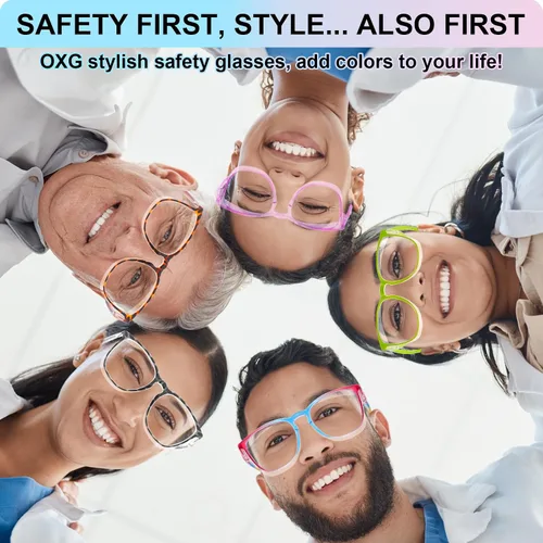 Miniatura 7 de OXG Paquete de 3 elegantes gafas de seguridad, ANSI Z87+ anti niebla, gafas de seguridad con bloqueo de luz azul, gafas protectoras para enfermeras