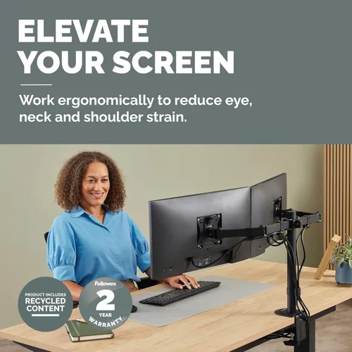 Miniatura 2 de Fellowes Brazo de monitor doble ajustable para todos los días: tiene capacidad para dos pantallas de hasta 32 pulgadas con un peso de 19.84 libras