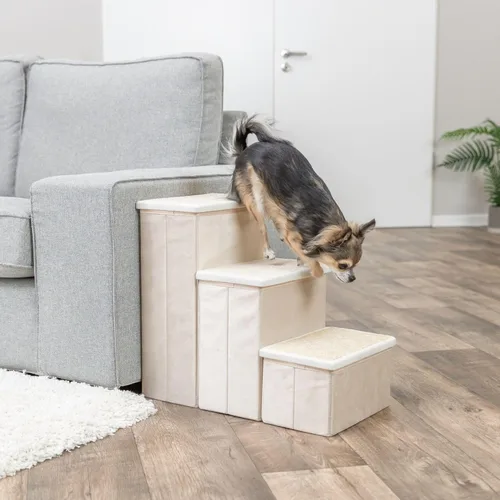 Miniatura 2 de Trixie Escaleras plegables de terciopelo de 3 escalones para mascotas con almacenamiento, plegable, compartimentos de almacenamiento para juguetes