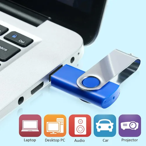 Miniatura 5 de Paquete de 50 unidades flash USB 2.0 de 128 MB a granel con cordones, unidad de pulgar USB giratoria a granel con luz LED, bolígrafo giratorio