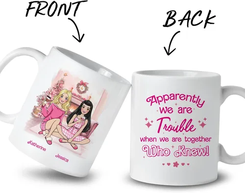 Miniatura 2 de Gossby Taza de café de Navidad personalizada para amigas, regalo de amistad de Navidad personalizado para 2 mejores amigos con diseño, nombre, taza