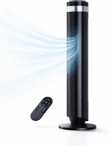 Miniatura 13 de Ventilador de torre para dormitorio, ventilador oscilante sin aspas con control remoto, 5 velocidades, 4 modos, ventilador silencioso de 28 dB, alta