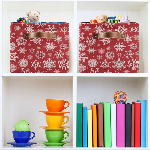 Miniatura 7 de Bolaz Cesta de almacenamiento plegable, cubos organizadores con patrón de Navidad con copos de nieve blancos sobre fondo rojo, bolsa de cubo