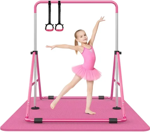 Miniatura 7 de SHIWEI Barra de gimnasia para niños, barra de gimnasia plegable con 5 alturas ajustables, equipo de entrenamiento expandible para interiores