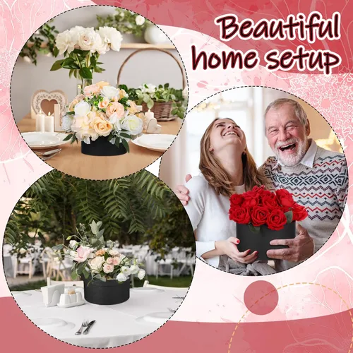 Miniatura 5 de Nuenen Caja de regalo redonda con tapa y juego de espuma floral, negro, 2 piezas, cajas de regalo para flores para el día de la madre, dama