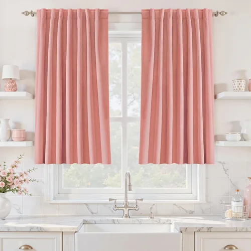 Miniatura 60 de UHITECH Cortinas cortas de lino de 24 pulgadas de largo para ventanas pequeñas de granja, cortinas opacas modernas para sala de estar, pestañas