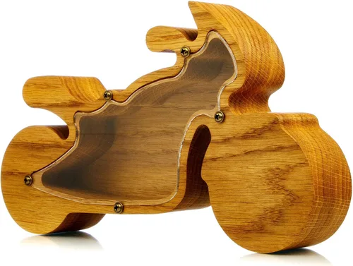Miniatura 5 de Hucha de madera para motocicleta, bicicleta de madera Montessori, para adultos, niños, niñas, banco de monedas, regalo inspirador, caja de dinero