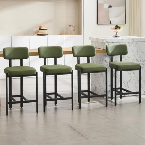 Miniatura 10 de DUOMAY Juego de 2 taburetes modernos de piel sintética, tapizados de 26 pulgadas de altura de asiento bajos con patas de metal negro, taburetes
