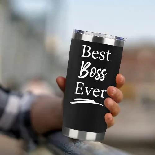 Miniatura 2 de Regalos para jefes para hombres y mujeres, vaso de vino negro de 20 onzas con tapa y pajilla, perfecto para regalos del día del jefe, Navidad