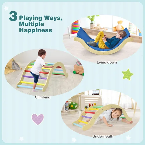 Miniatura 2 de Costzon Juguetes de escalada para niños pequeños, estructura de escalera Montessori de madera 3 en 1 con rampa de escalada en roca/acolchado, juego