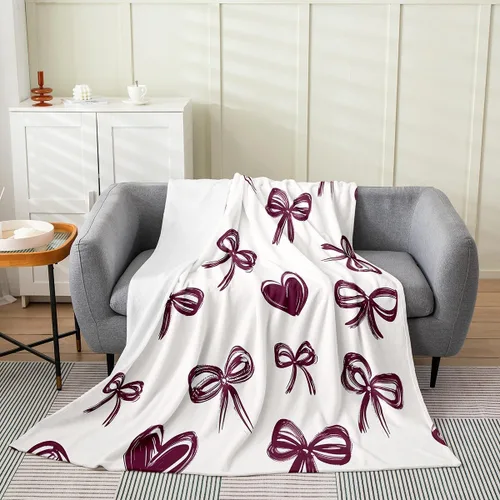 Miniatura 30 de Erosebridal Manta de franela con nudo de lazo para niñas, 40 x 50 pulgadas, diseño de rayas de diamante, para sofá cama y cama de vellón para niños