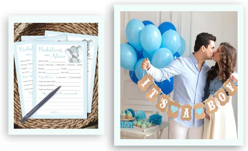 Miniatura 5 de Blue Elephant - Tarjetas de predicción y consejos – Paquete de 25 – Juegos de baby shower para niños, nuevos padres, mamá y papá futuros, mensaje