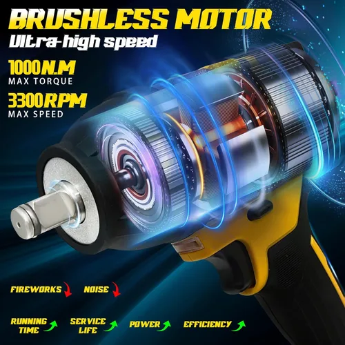 Miniatura 3 de Llave de impacto inalámbrica de 1000 N.m (740 pies-libras), pistola de impacto sin escobillas de alto torque de 1/2 pulgada 21V con 2